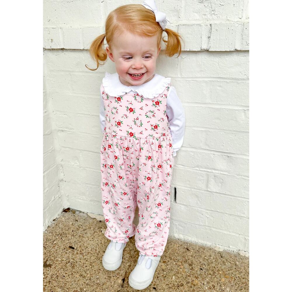 James & Lottie Adair Knit Long Bubble, Christmas Floral 6 mo